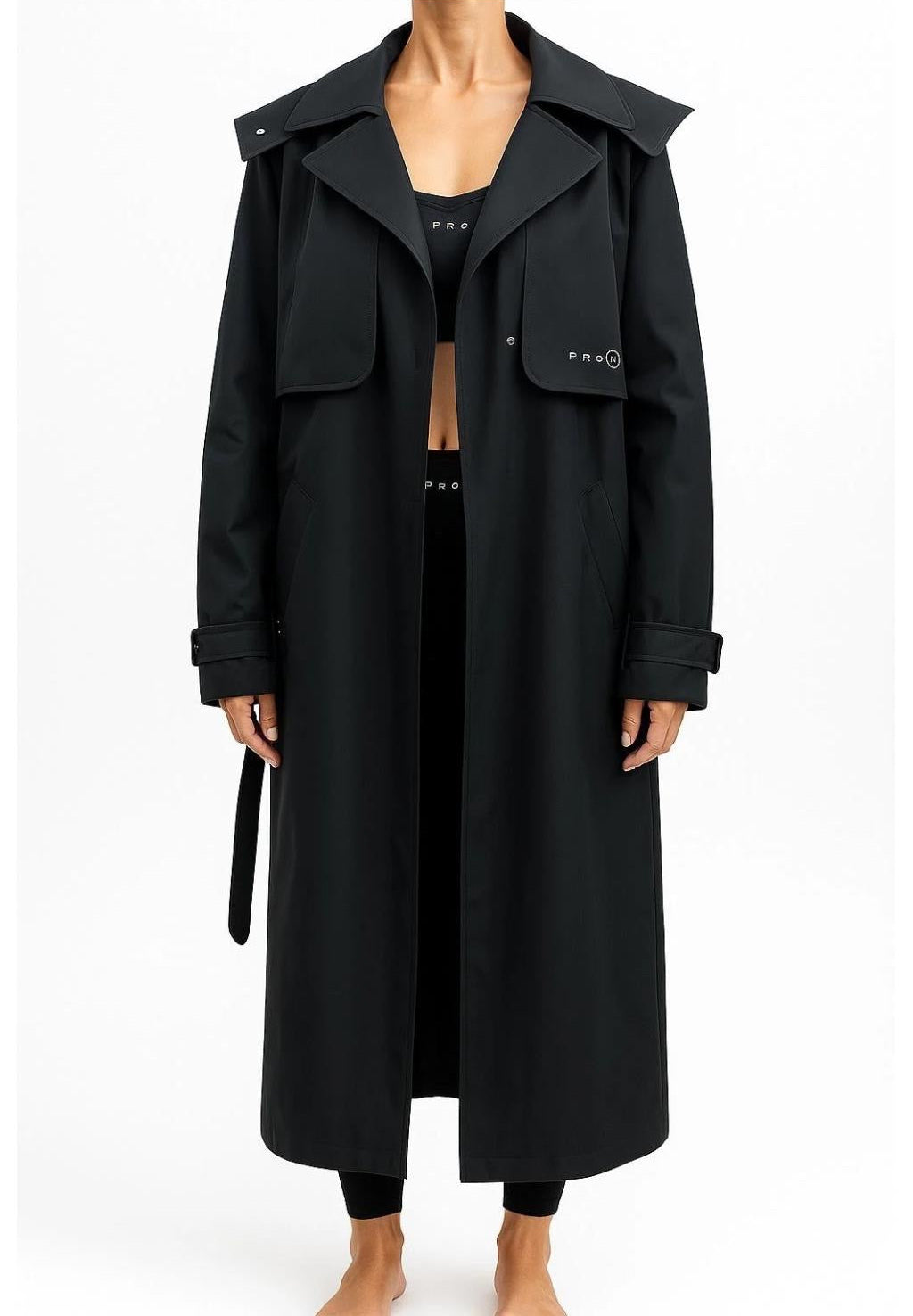 PRONOAM Black trench/mac coat ladies stylish fashion full length removable belt any occasion
